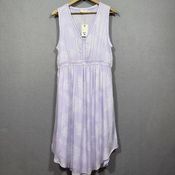 NWT Lucky Brand Jenni Cinched Waist Lavender Floral Dress Large Flowy Fairy - Picture 1 of 8